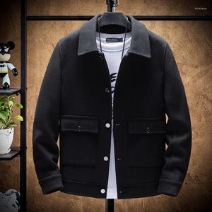 Giacche da uomo Autunno Inverno Uomo Cappotto di lana nero Taglie forti Xxxl Xxxxl Giacca a vento calda cachi da ragazzo Giacca a maniche lunghe con bottoni in stile coreano