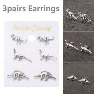 Ohrstecker, 3 Paar, niedlicher Dinosaurier-Form-Metallohrring für Paare, Punk-Kleintier-Drachen-Unisex-Charme-Piercing