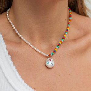 Hänge halsband naturliga sötvatten pärla färgade glas pärlor halsband mode charm barock kalkon ögon utsmyckad med smycken