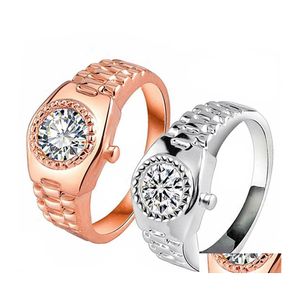 Band Rings Watch Ring Set White Diamond Sier Party Birthday Gift Jewelry Fashion Watches Drop Delivery Dhtfa