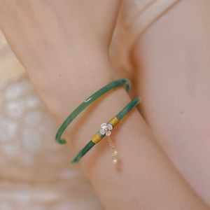 Link Chain 2PCS Natural Green Jade Bangle Bracelet Charm Fashion Thin Accessories Hand-Carved Lucky Amulet Gifts G230208