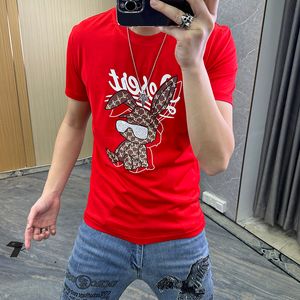 Short-sleeved Men's T-Shirts New Summer New Year Rabbit Print Fashion Male Tees Round-neck Top Bottom Shirt Man Clothing Large Size M-7XL