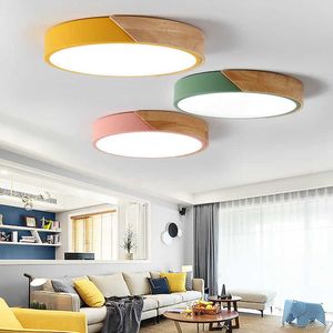 Surface Mount Round LED Ceiling Lights Modern Ultra Thin Lighting Wood Lamp Fixture Living Room Home Decor Balcony aisle 0209