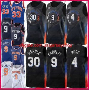 RJ 9 Barrett Julius 30 Randle Derrick 4 Rose Basketball Jersey Patrick 33 Ewing Men's 2021 New City Sleeps Never Sleeps tröjor