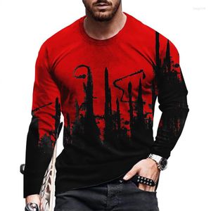 Мужские рубашки T 2023 Мужская футболка спортивна 3D Цифровая печать Цветовая сшиваемая стянутая эластичная мужская уличная тенденция с длинным рукавом с длинным рукавом