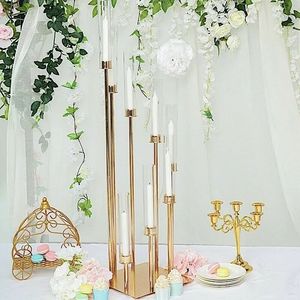 decor Gold clear Candelabra Table Centerpiece Candle Holders Road Lead Gold Candelabrum Pillar stand Candlestick for Wedding decor imake561