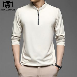 Men's Polos Zipper Polo Shirts Men Cotton Solid Color Full Sleeve Tee shirt High Quality Slim Fit Casual Camisa Polo T994 230209