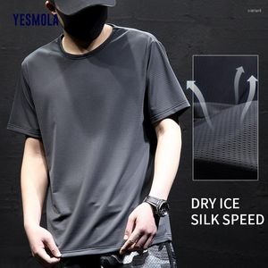 Camisetas masculinas de seda de seda de gelo masculino Homens de manga curta respirável Tops masculino Treinador de camiseta seca masculina correndo camiseta