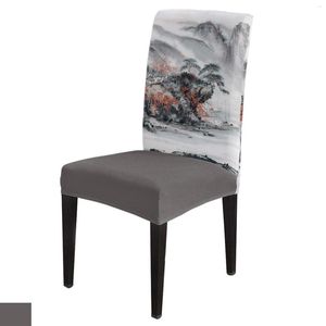 Chair Covers Chinese Style Ink Painting Dining Cover 4/6/8PCS Spandex Elastic Slipcover Case For Wedding Home Room