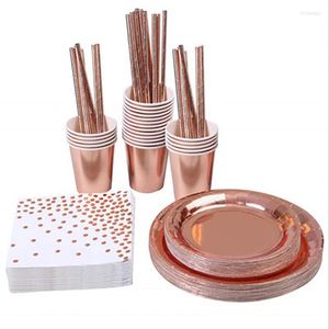 Plates 146pcs Party Tableware Supplies Rose Gold Festival Disposable Paper Cups Straws Set Wedding Birthday Table Decorations