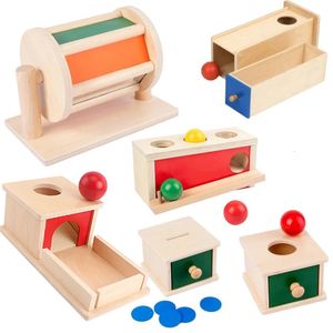 Intelligenzspielzeug Montessori Spinning Drum mit Spiegelgeräuschen Säugling Kleinkind Imbucare Box Lernspielzeug für Kinder Baby 0 12 Monate 230209