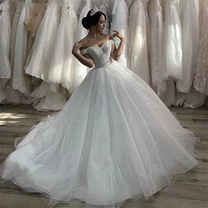 Plus Size A-Linie Brautkleider Brautkleider Jewel Neck Langarm Perlen Pailletten Perlen Kirchenbrautkleid Perlen Roben De Mariee 2023