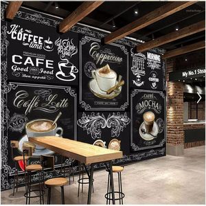 壁紙カスタム壁画の壁紙3Dヨーロッパとアメリカンスタイルのレトロ塗装ブラックボードコーヒーケータリングウォール壁画3D1