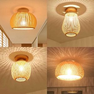 Modern Wood Birdcage E27 Lights Nordic Home Deco Hand Woven Bamboo Art Ceiling Lamp Cage lamp Fixtures 0209