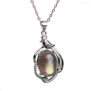 Pendant Necklaces Genuine Natural Labradorite Blue Light Gems Round Shape Healing Stone Women Sliver 28 17mm