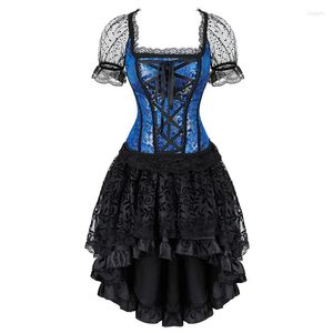 Bustiers korsetter Sexig lolita stil korsett klänning viktoriansk plus storlek burlesk ärmar kjol set halloween fest dans cosplay dräkt