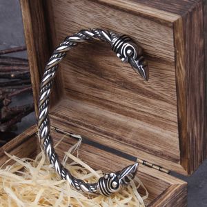 Gliederkette Edelstahl Nordic Viking Norse Raven Armband verstellbar Herren Armband Manschettenarmbänder mit Viking Holzkiste G230208