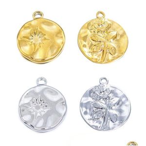 Charms 2Pcs Stainless Steel Gold Plated Round Rose Flower Hexagram Pendants For Diy Handmade Necklace Earrings Jewelry Makingc Dhjl7