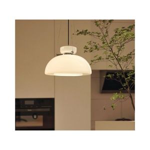 Lampade a sospensione Vetro bianco Francia Paese Vintage Metallo cromato Cucina Soggiorno Lampada da pranzo E27 Lampadario Luci di consegna a goccia Dhybp