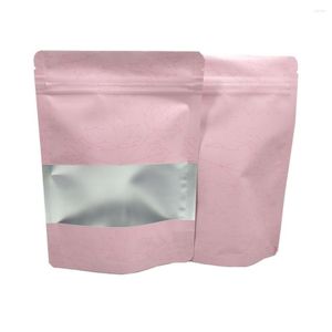 Förvaringspåsar 50st rosa mylar folie stand up väska med frostat fönster tryckt tårtal grepptätning dopack mat te