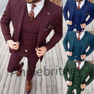 Men's Suits & Blazers (Jacket Pants Vest) Burgundy Mens Suit Performance Tuxedos 3 Piece Slim Fit Wedding Prom Formal Dinner Male Clothing C