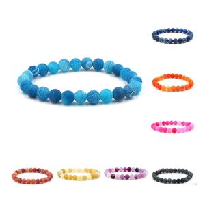 Perlenstränge Achat Stein Armband Grau Grün Orange Blau Verwitterung Achate Yoga Chakra Natürliche Perlen Armbänder Drop Lieferung Juwel Dhy8C