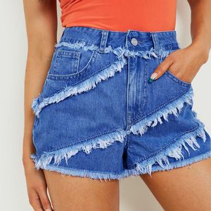 Denim shorts nya jeans europeiska amerikanska tofsar h￶g midja denim shorts tredelade byxor kvinnors heta byxor sommar m￥ngsidiga casual kvinnor d6042