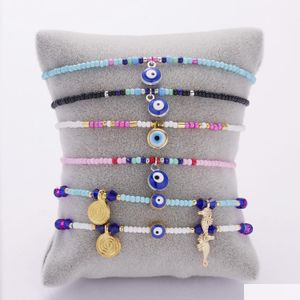 B￤rda Evil Eye Armband Rice P￤rlor Str￤ngar Seahorse Palm Circle Winding Blue Eyes Charm Bead Eloy Armband Drop Leverans 202 Dhoix