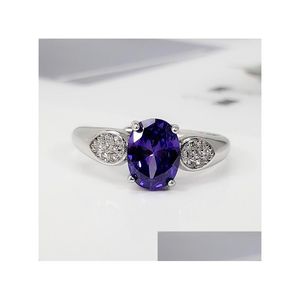 Solitaire Ring Cr smycken Sterling Sier Blue Topaz Womens Zirconia Cushion Checkerboard Cut Gemstone Birthstone DH3PQ