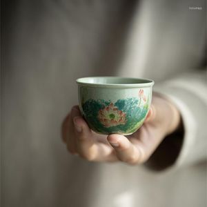 Tazze di piattini dipinti a mano loto cinese tazza di tè in ceramica Bellissima tè per tè a tazza da tè A di verde chiaro