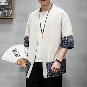 Kurtki męskie bawełniany lniana koszula męskie chińskie streetwear kimono płaszcz męski kardigan