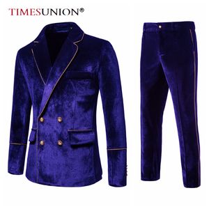 Mens Suits Blazers Luxury Velvet Inlaid With Gold Edge Double Breasted Sets Evening Dress Jacket and Pants Wedding Men Clothing 230209