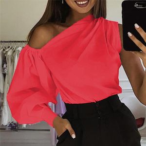 Women's Blouses Summer Sexy One Off Shoulder Women Tops And Long Lantern Sleeve Solid Color Shirts Casual Elegant Club Blouse