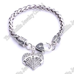 Charmarmband Navy Mom Crystal Heart med 20 cm vetekedjan hummer klo armband