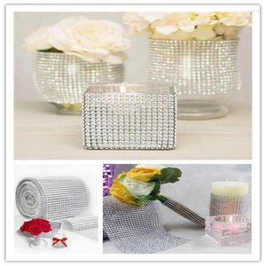 Fiori decorativi Decorazioni per matrimoni larghe in rete diamante rotolo di nastro 24 fila per sedia per banchetti da festa fiocco di plastica prua in plastica 90 cmx 12 cm 7z