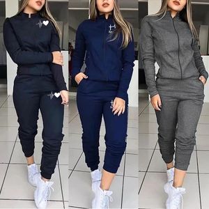 Pantalones de dos piezas para mujer, chándal para mujer, 2 conjuntos deportivos, sudaderas de manga larga, joggers de lana fina, trajes para correr, entrenamiento, gimnasio, ropa deportiva de primavera 230209