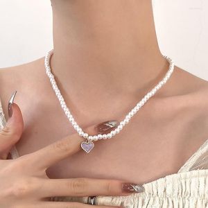 Choker Korean Fashion Pearl Necklace For Women Ladies Simple Drop Oil Love Pendant Clavicle Chain Elegant Jewelry on Neck Chokers