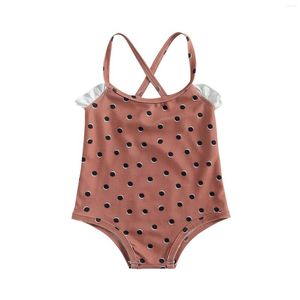Women's Swimwear 2023 1-6Y Cute Summer Kids Baby Girl Dot Print Ruffle Sleeveless Swimming Bathing Suit Holiday Beachwear