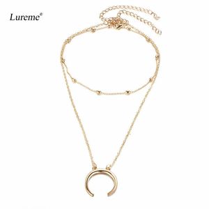 Chains Lureme Simple Double Layer Beads Chain Choker Horn Necklace For Women (nl005664)