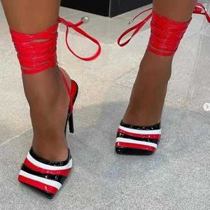 الكعوب Strappy Stiletto منصة الصندل Heel Lace Up Party Summer Sandalia Shoes Ladies Woman حجم كبير 34-42 T230208 745B