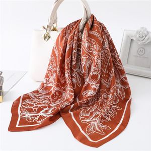Halsdukar 70 70 cm fyrkantig silkes halsduk kvinnor mode tryck sjalar och lindar foulard hår pannband kvinnlig bandana kerchief