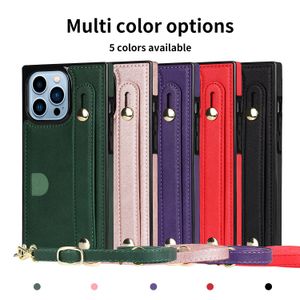 Crossbody Card Holder Square Hülle für iPhone 14 Pro Max 11 12 13 6 6S 8 7 plus SE 2022 X XS XR LANYARD WRISTBAND STAND SAGE