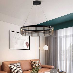 Luci Lampadari a soffitto a LED nordici Illuminazione Vetro fumé ambrato Appeso Lampada a sospensione moderna Sala da pranzo Lampade da camera da letto soggiorno 0209