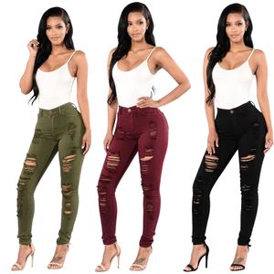 Nowe dżinsy europejskie amerykańskie dziury dżinsy Pencil Pants Women's Spoders Y6153