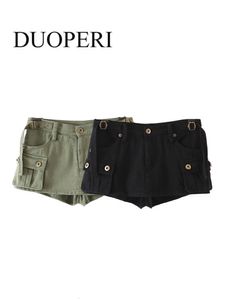 Women's Shorts DUOPERI Women Fashion Cargo Denim Skirt Shorts With Belt High Waist Zipper Fly Female Pants Mujer 230209