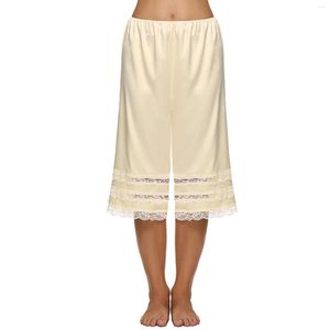 Women's Sleepwear Womens Loose Lace Patchwork Satin Shorts Lightweight Sleep Bottoms Woman Mid Waist Elastic Waistband Pettipants Pyjama
