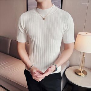 Men's T Shirts Summer Half High Collar Sweater Thin Short Sleeved Shirt Men Elasticity Knitted Slim Casual Tee Top Streetwears Plus Size 4XL