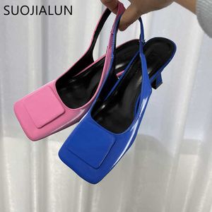 Sandal Sandals Brand Spring Suojialun New Women Square Toe Grunt Slip On Slingback Thin High Heel Elegant Dress Pumpar Shoes T