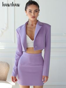 Two Piece Dress Hawthaw Women Long Sleeve Tops Blazers Coats Mini Skirt Sets Fall Business Outfits Formal Suits Autumn Clothes 230208