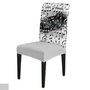 Capas de cadeira Nota Música Black White White Aquarcar capa de capa de jantar Spandex Selto Seat Home Office Decor Desk